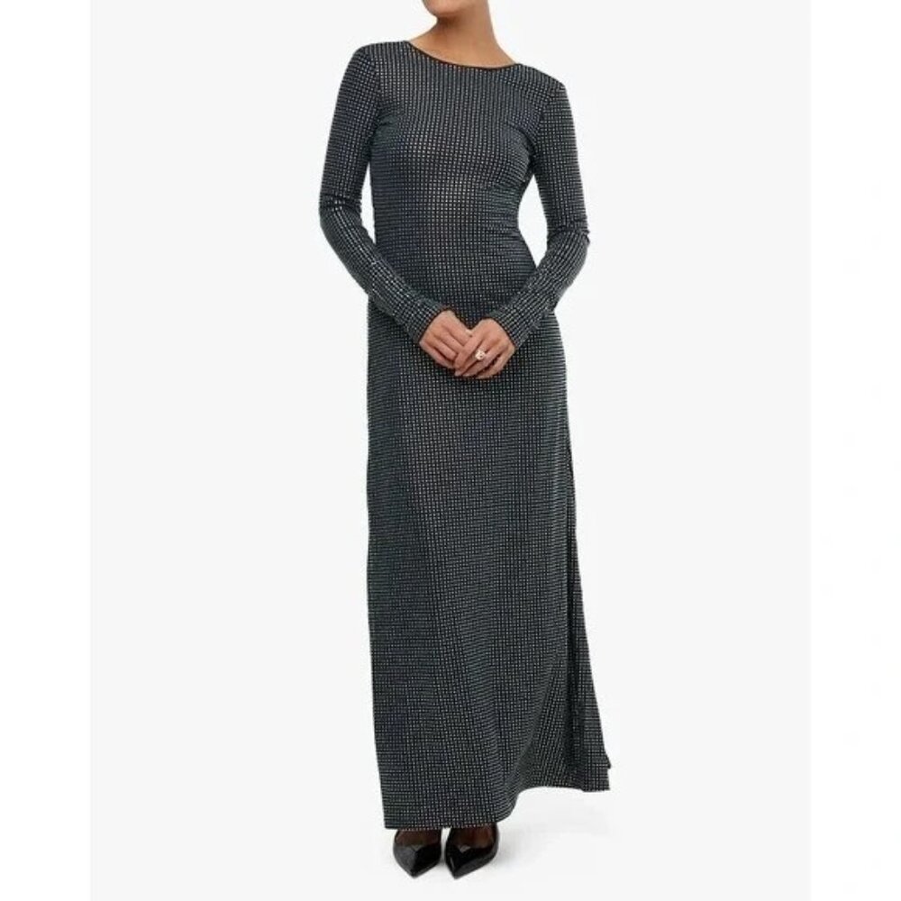 We Wore What Black Crystal Black Backless Gown Maxi Dress NWT Size 12 MSRP $178